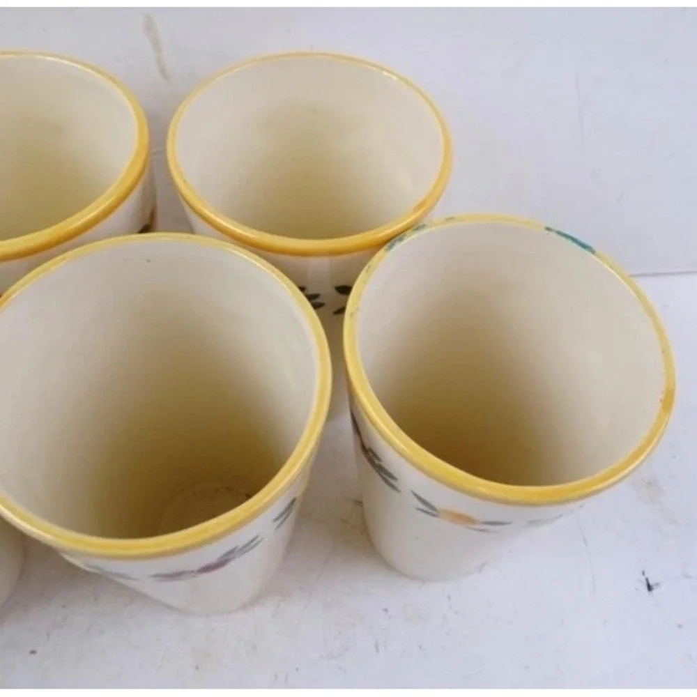 Franciscan Fruit Ceramic Tumblers Set of 8 Cream Yellow Trim Made in California